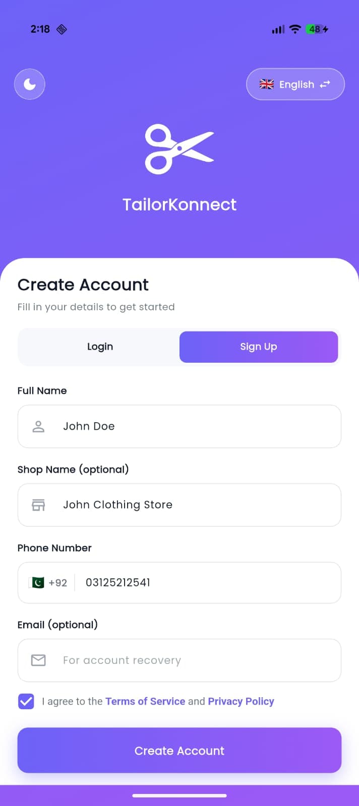 TailorKonnect — Authentication